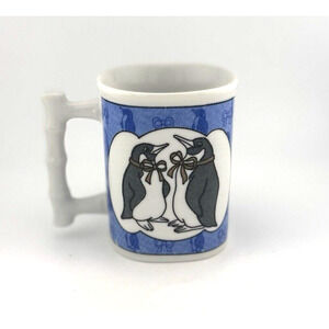 RARE Takahashi Japan Penguin Coffee Mug Cup Bamboo Shaped Handle 4"